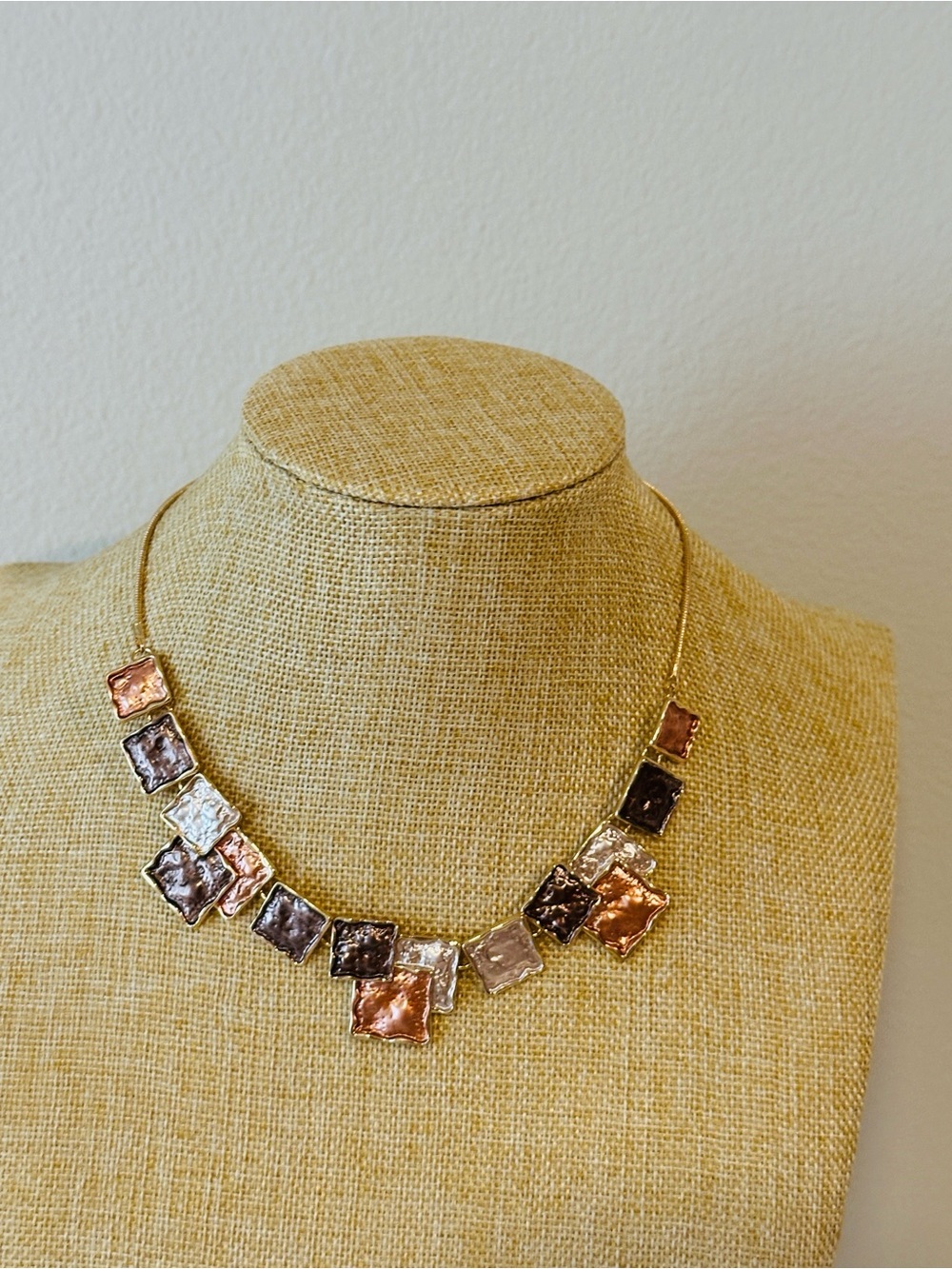 Fashion Jewelry Tri-Tone Square Link Necklace